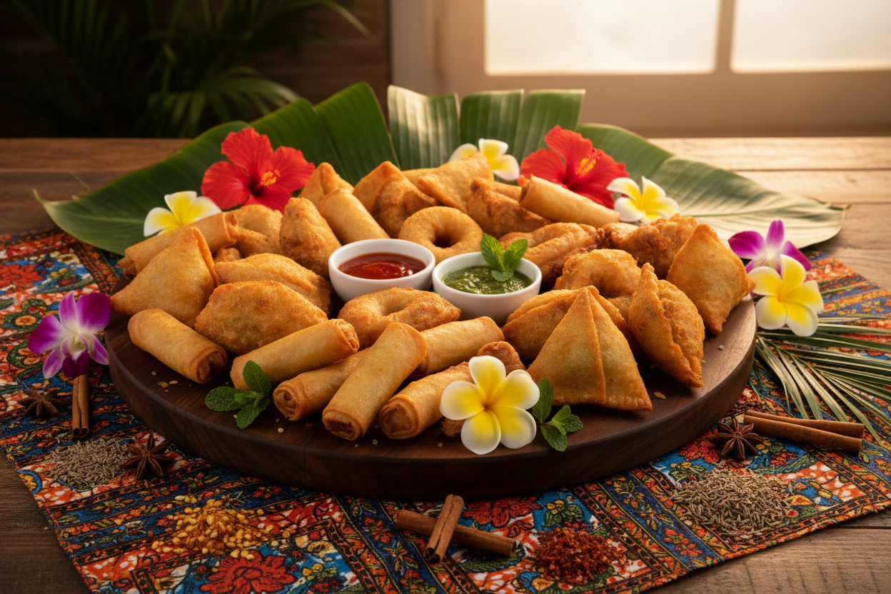 Nems, samoussas et pastelles - décor tropical